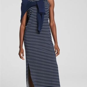 SPANX Navy and White Striped Maxi Dress
